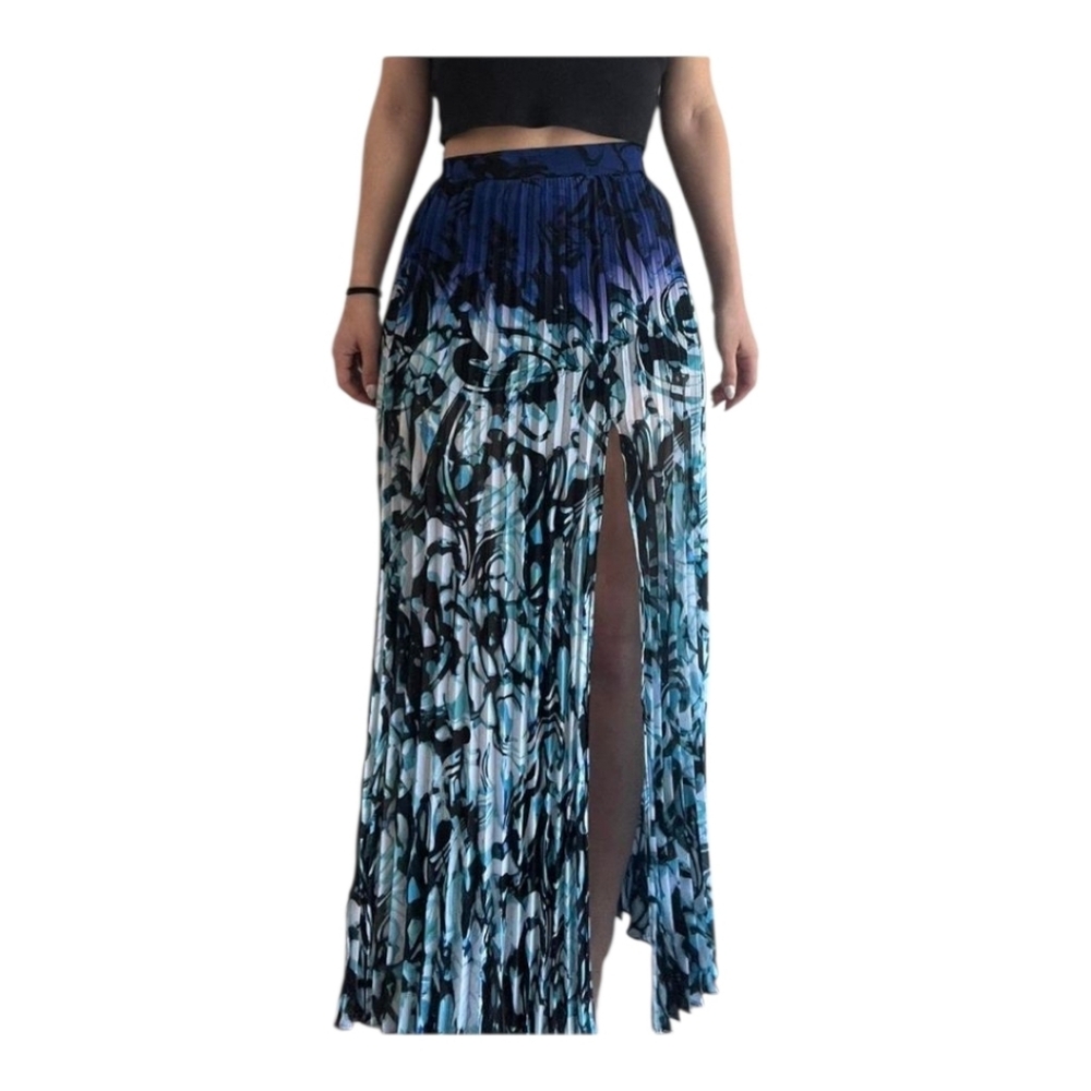 Bebe Blue, Black & Purple  Maxi Skirt W 2 High Slits Size 10